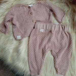 Anthropologie Baby Bamboo Knit Set Girl's Small Pink Shower Gift Toddler Photos
